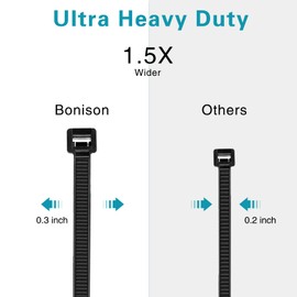 Bonison Zip Ties 8 inch Heavy Duty Zip Ties with 120 Pounds Tensile Strength, Black Cable Ties for Multi-Purpose Use, Self-Locking UV Resistant Nylon, 100 Pcs