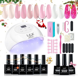LKEnail Gel Nail Polish Kit with Professional UV Light , 6 Colors Classic Poular Gel Nail Kit Soak off Nail Polish Gel Set with Base Matte/Glossy Top Coat Nail Art Decorations Manicure Tools DIY Salon Christmas Gifts - Color: Cherry Blossom Frost-6 color