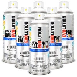PINTY PLUS Water Based Spray Paint, 11oz, Low GWP Propellant, Low Odor, Gloss White. Wood, Metal, Glass, Ceramics, Terra Cotta, Plastic, Pack of 6