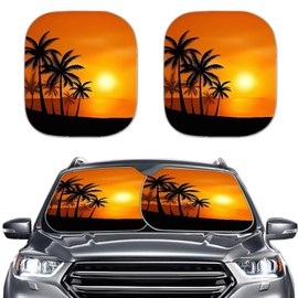 DBBXHZJY Beach Sunset 2 PCS Car Windshield Sun Shade Foldable,Palm Tree Sunshade for Sun Protect Auto Sun Heat and UV Rays Blocker Unverisal Fit Trucks SUV Van,Summer Automotive Interior Accessories