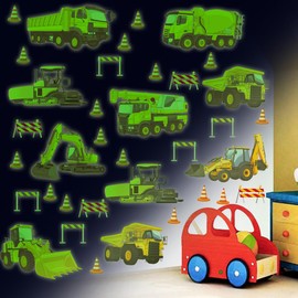 TOARTI Pack of 26 Transporte Car Wall Stickers, Wall Stickers for Children's Room, Boy, Cartoon Vehicles, Luminous Wall Stickers, Tractor Digger Luminous Stickers for Boys, Girls, Bedroom, Baby Room,