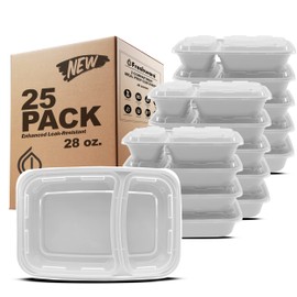 Freshware Meal Prep Containers [25 Pack] 2 Compartment with Lids, Food Storage Containers, Bento Box, BPA Free, Stackable, Microwave/Dishwasher/Freezer Safe (28 oz), Grey