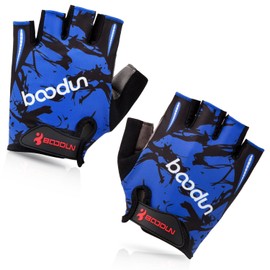 BOODUN Cycling Gloves with Shock-Absorbing Foam Pad Breathable Half Finger Bicycle Gloves Bike Gloves B-001, Deep Blue, Large