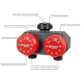 Eden 25124 2-Zone Mechanical Watering Timer, Red, Grey