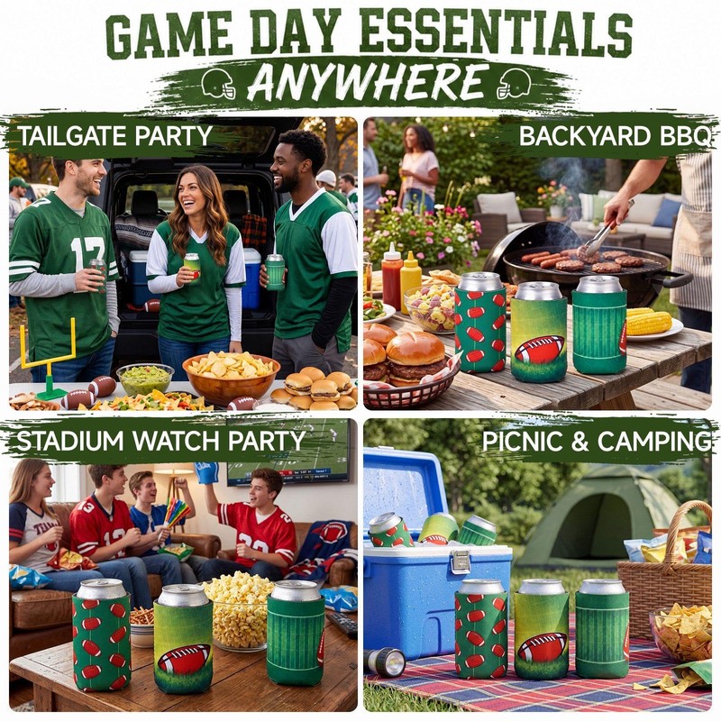 Nuanchu 12 Pcs Football Can Cooler Sleeves Collapsible Beer Drink