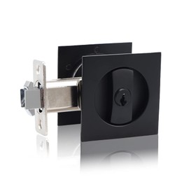 ITskyblrok Pocket Door Lock with Key, Matte Black Contemporary Entrance Square Pocket Door Lock, Bed/Bath Pocket Door Hardware, Sliding Pocket Door Latch