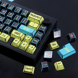 JakeTsai PBT Keycaps, 145 Keys Japanese Manga Keycaps, Cyberpunk 2077 Minimalist Style Cherry Profile Dye Sublimation Custom Keycap for Cherry Gateron MX Swithes ISO/ANSI Layout Mechanical Keyboards