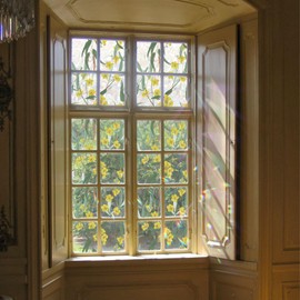 Flortlias Rainbow Watercolor Green Leaves Window Film, Privacy Iridescent Static Cling Double-Sided Window Decals for Window Door Glass Decor, Golden Flowers, 39.37" x 16.93"