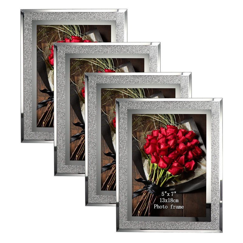 Calenzana 4 Pack 5x7 Sparkle Glass Picture Frame, Glitter Edge