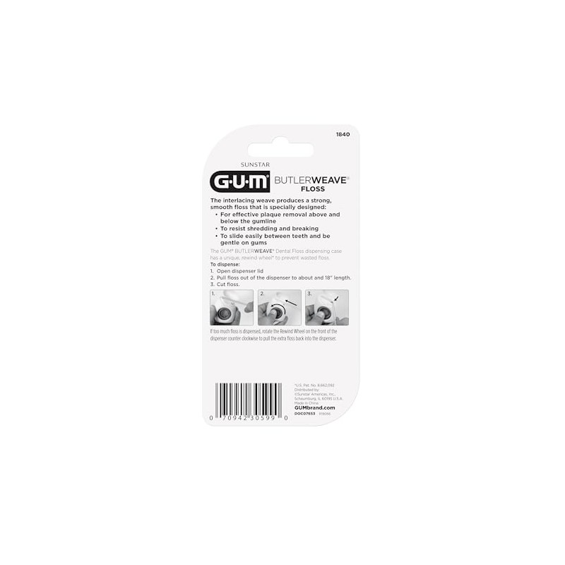 GUM - 1840B ButlerWeave Hilo dental encerado, dispensador rebobinable, menta,
