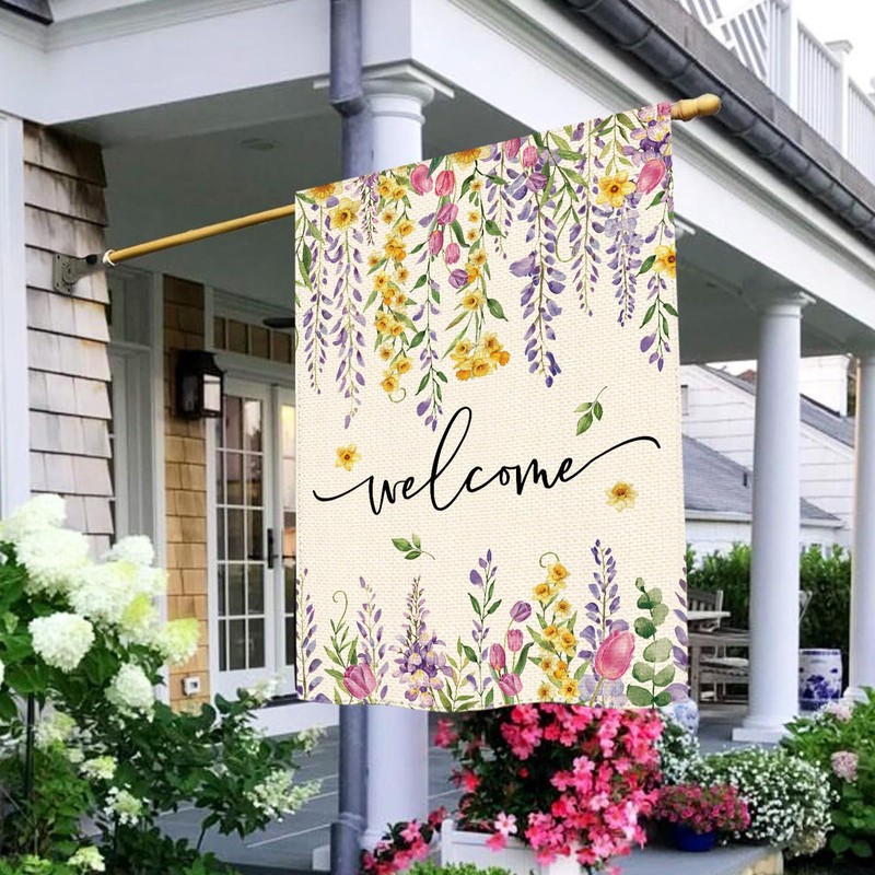 Wisteria Wildflowers House Flag Double Sided Large Garden Flags