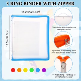 Fulmoon 6 Pack Plastic Zipper Binder, 1 Inch 3 Ring Binder with 2 Interior Pockets, 1 Plastic Movable Pencil Pouch, Expanding File Zippered Binder Holds US Letter Size 8.5''x11'' for Office (Clear)