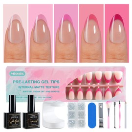 Misssix French Tip Press On Nails, 150Pcs French Gel Nail Tips, Short Almond Soft Gel Fake Nails, X-BASIC Tips Starter Kit for Nail Art DIY 15 Sizes