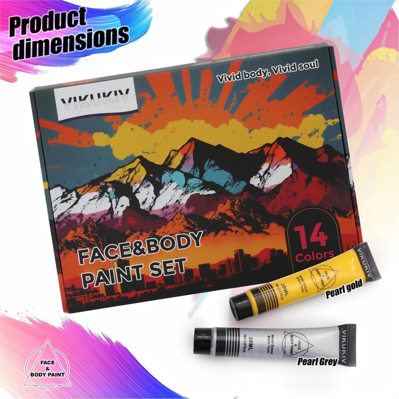 VIKUKIV 14 Colors Face Body Paint Kit Professional Water Based