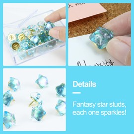 20pcs Decorative Push Pins, Thumb Tacks for Bulletin Board Decor, Cute Push Pins for Corkboard, Photo Wall, Feature Wall,Map, Bulletin Board, Office or Home (Dazzling Blue Star)