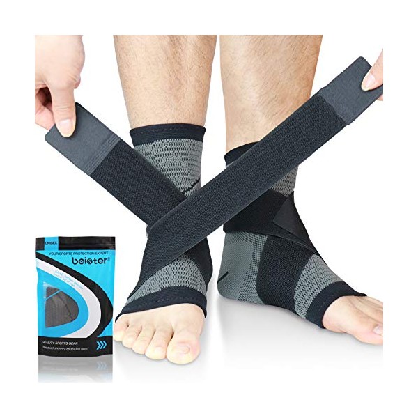Beister 1 Pair Ankle Brace Compression Support Sleeve for Women and Men, Elastic Sprain Plantar Fasciitis Foot Socks for Injury Recovery, Joint Pain, Achilles Tendon, Heel Spurs