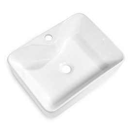 Rectangular Vessel Sink - Beslend 19”x15” White Modern Ceramic Porcelain Above Counter Bathroom Sink Art Basin With Faucet Hole