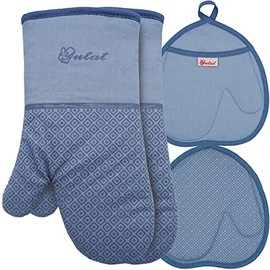 Yutat Silicone Oven Mitts - Oven Mitts and Pot Holders Sets Made of Non-Slip & BPA-Free Silicone, High Heat Resistant 500 Degrees, Perfect for Kitchen Cooking Baking BBQ, 4Pcs Set, Sky Blue