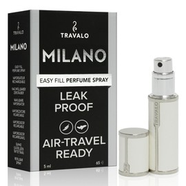 Travalo Milano Perfume Atomizer - Leak-Proof and TSA Approved for Air Travel - Reusable, Airtight, Easy Fill Mini Pump Sprayer - Lightweight, Vegan Leather with Polished Metal Outer Shell - White