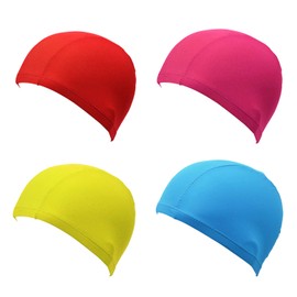 CENZICOM Nylon Spandex Fabric Swim Cap for Kids and Adult，4 Pack (not for Long Hair)