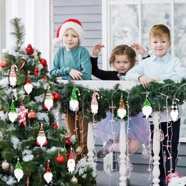 Gnome Wooden Ornament Gnome Hanging Ornaments Christmas Handmade Decoration Elf Santa Doll Wooden Hanging Craft Ornaments for Xmas Tree Decor Holiday Party (Snow Style, 40 Pieces)