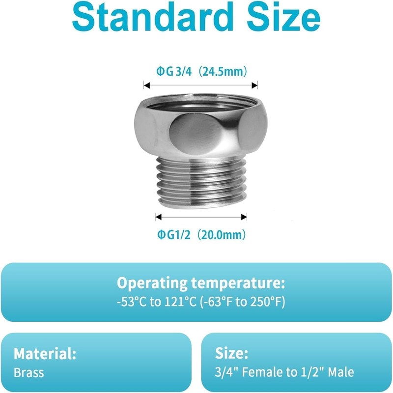 2 PCS Shower Hose Reducer Adaptor, Brass-Plated Connection, Equipped with