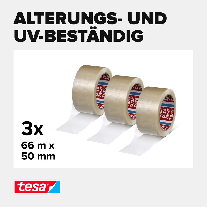 tesapack Strong - Geräuscharmes Paketklebeband zum Verpacken von Paketen und