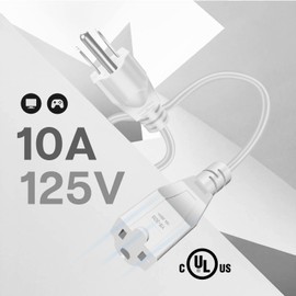 TNP Universal Power Extension Cord Cable Strip (3FT) - NEMA 5-15R to NEMA 5-15P Wire Connector Socket Plug Jack Outlet Power Strip Liberator Space Port Saver Extender - White
