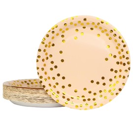 DHAIQC Pack of 50 Rose Gold Paper Plates, 23 cm, Disposable Plates, Colourful Party Plates, Party Tableware Set for Birthday, Weddings, Anniversary, Picnic, Grills (Rose Gold, 9 Inches)