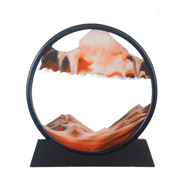 Aoderun Sand Pictures for Rotating, 3D Hourglass, Office Decoration, Sand, Round Glass, Flowing Sand Frame, Movable Sand Picture for Desk, Sand Painting for Adults (Orange, 28 cm)