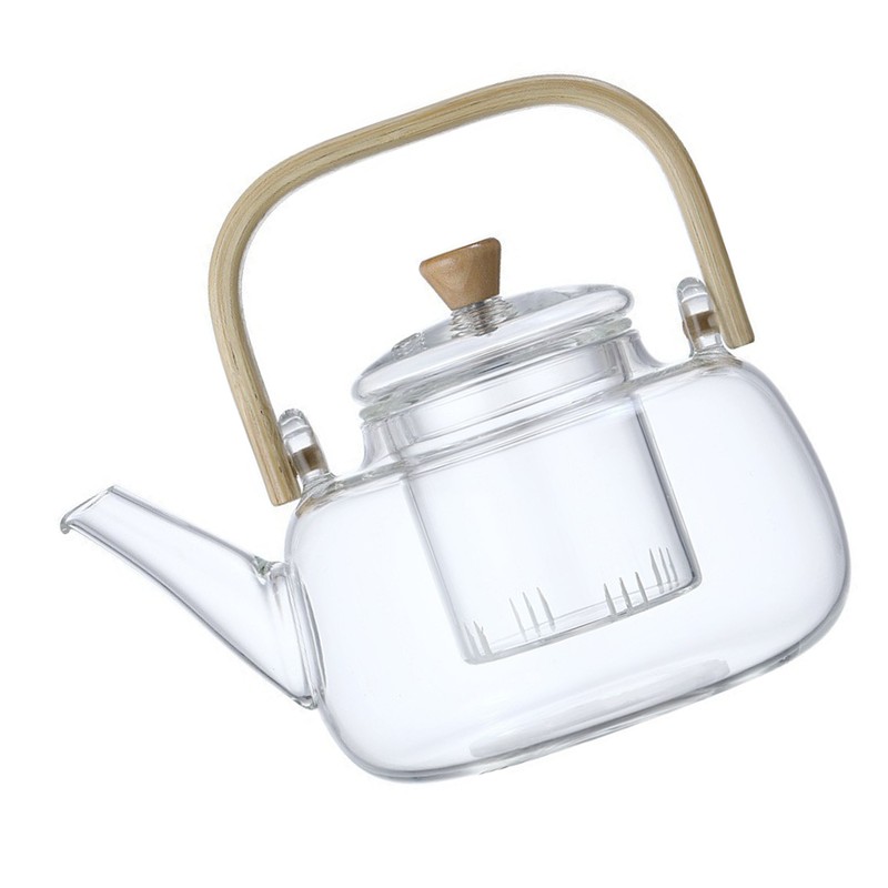 Household Teapot 1000ml Large Capacity Multifunctional Borosilicate Teapot with Bamboo