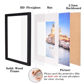 wyooxoo 24x36 Poster Frame Made Of Solid Wood Black Picture Frames Display Pictures 20x30 with Mat or 24x36 Without Mat Colorful Frame For Horizontal Vertical Wall Mounting
