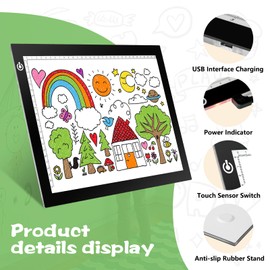 RTjoy A4 LED Light Tracing Box Pad, Adjustable 9x12 Inch USB Powered Artcraft Portable Light Copy Board for Tattoo Transferring Artists DIY Drawing Diamond Art Sketching