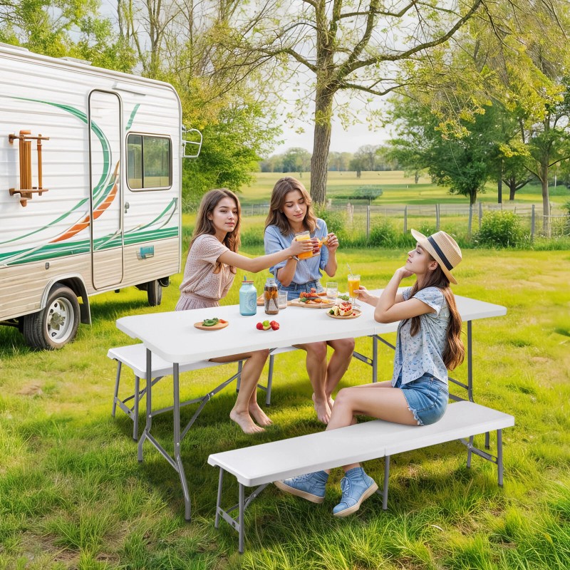 SEGAWE Folding Table Set w/2 Benches 6FT Camping Picnic Table