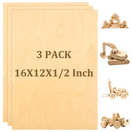 LISHINE 3 Pack Baltic Birch Plywood Sheets - 16 x 12 x 1/2 Inch, 6mm Thick, Ideal for Cricut Maker, Architectural Models, Drawing, Painting, Wood Engraving, Laser