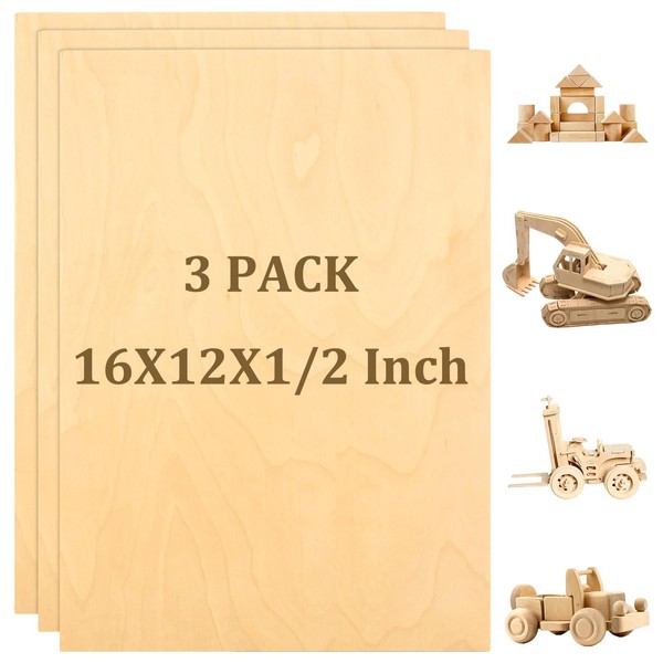LISHINE 3 Pack Baltic Birch Plywood Sheets - 16 x