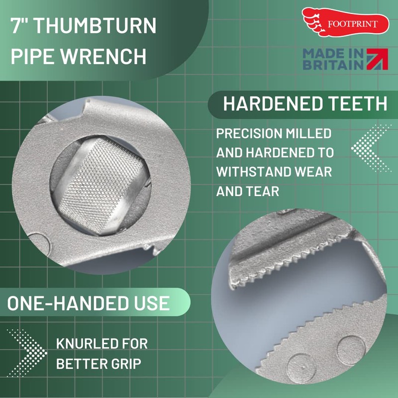 Footprint Adjustable Pipe Wrench - 7 Inch Heavy Duty Strong