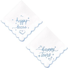 JOYCREDIBLE Happy Tears Handkerchief Bulk Embroidered Wedding Party Accessory Bridesmaid Gift Something Blue