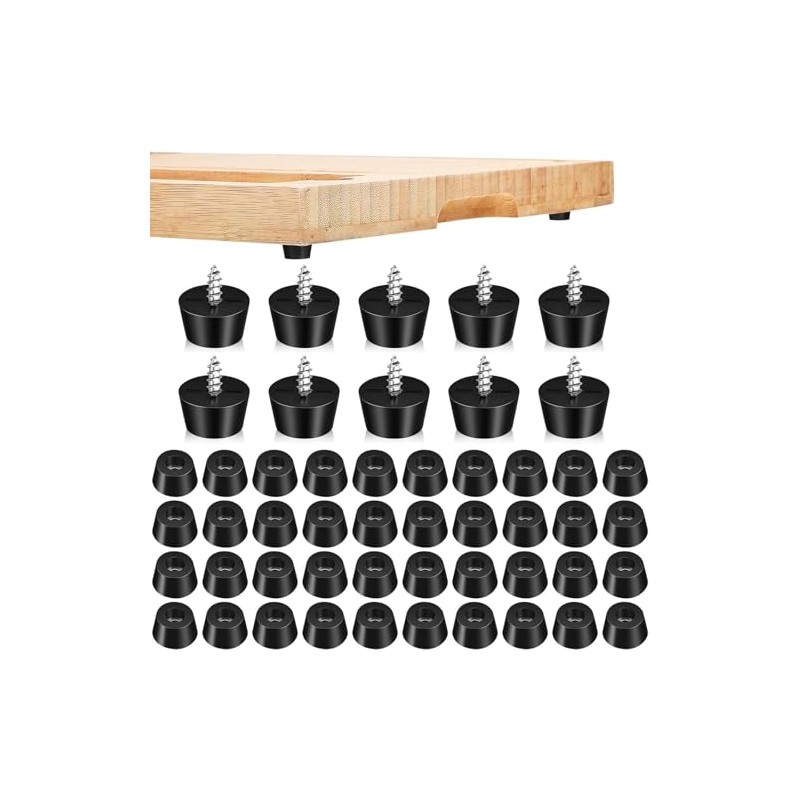 50 Niveladores para Muebles, Almohadillas de Goma Negras con Tornillos