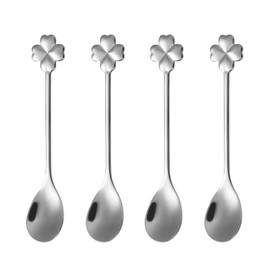 Ouliget Stainless Steel Coffee Dessert Spoon, Cute Demitasse Spoon for Stirring, Creative Flower Sugar Spoon, 4 Pieces