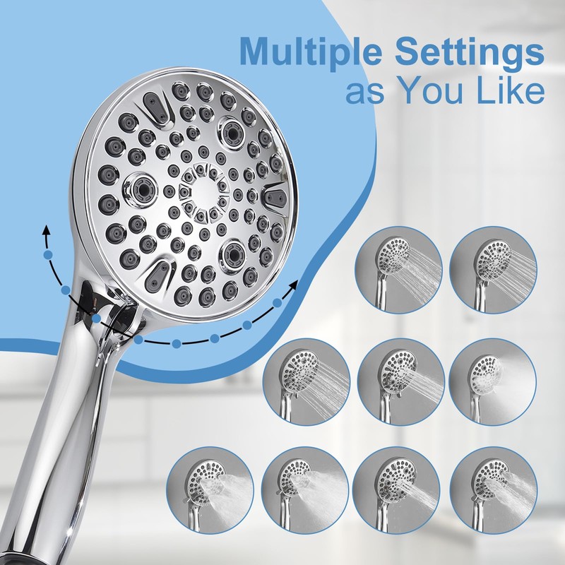 BWE 10 Inch Rain Shower Head with 9 Settings Handheld