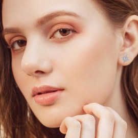 YEESIA Starburst & Star Stud Earrings for Women | 925 Sterling Silver Celestial Jewelry with Zircon | 13mm, 2g Gift for Mother, Sister, Daughter