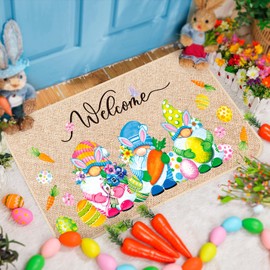 Zhanmai Easter Welcome Door Mat Easter Gnome Doormat Easter Decorative Doormat Non Slip Rubber Backing Doormat Egg Door Mat Easter Decoration for Outdoor Indoor Entrance Spring, 16" x 28"