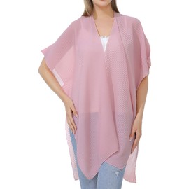 Belle Dame Women’s Sheer Chiffon Draped Kimono Loose Cardigan Casual Dress Beach Cover Up (Free Size)(CL341) Pink