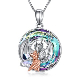 enjoylifecreative Women Dragon Crystal Necklace 925 Sterling Silver Dragon Pendant Jewllery Gifts for Women Girls
