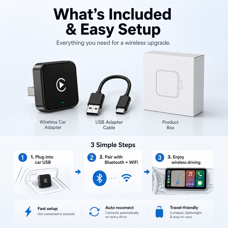 Mini Wireless CarPlay Adapter for Factory Wired Systems – 2-in-1