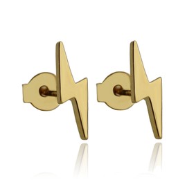 24k Gold Plated Brass Lightning Bolt Stud Earrings with Butterfly Backings