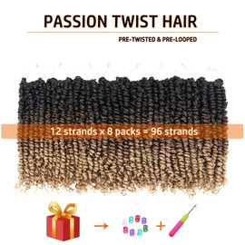 Passion Twist Hair 10 Inch 8 Packs Pre-twisted Passion Twist Crochet Hair for Women Pre-looped Water Wave Crochet Braids Bohemian Curly Crochet Hair Extensions 1B/30/27