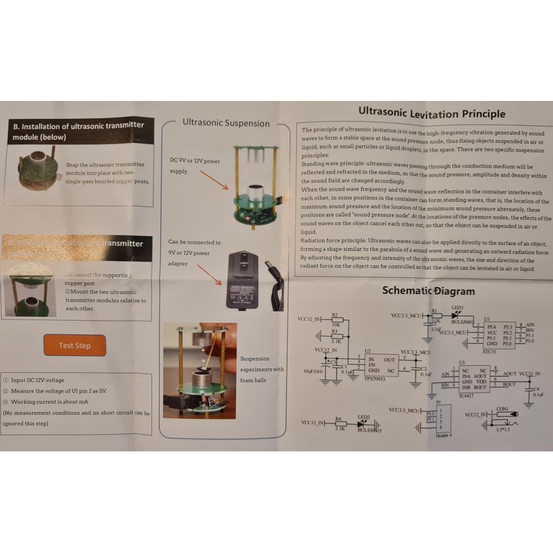 DIY Acoustic Levitation Ultrasonic Standing Wave Controller Solder Practice Kit
