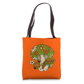 Vintage Merry Mushrooms, 1970s Hippie Nostalgia Tote Bag